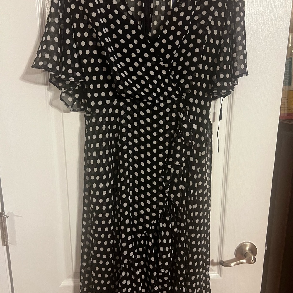 Calvin Klein Black Polka Dot Midi Dress